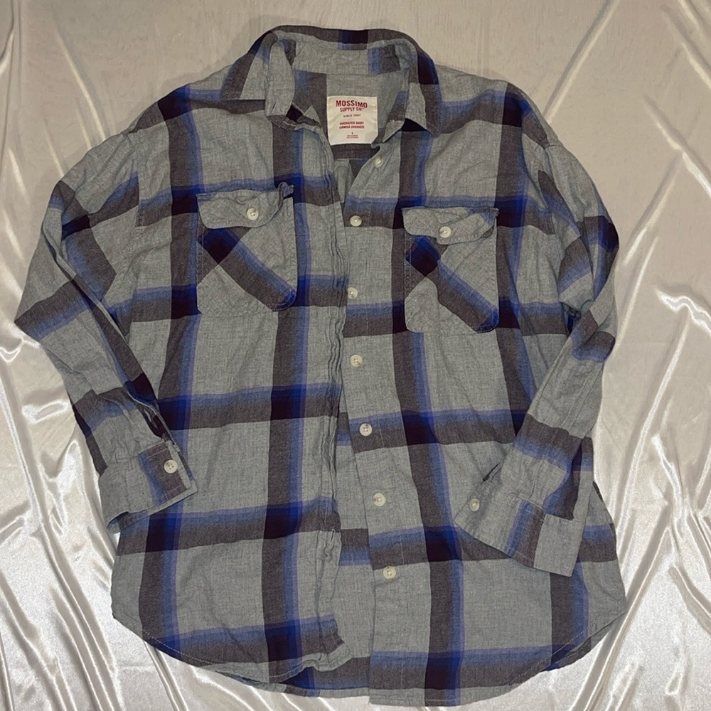 Plaid Grey Purple Button Down Oversized